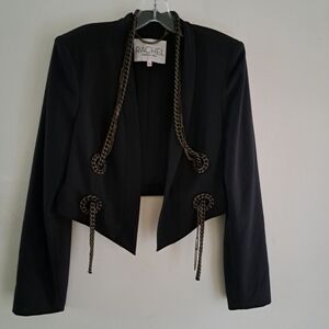 RACHEL Black Tailored Fit Timeless Design Cropped Blazer‎ Bolero w/ Gold Chain